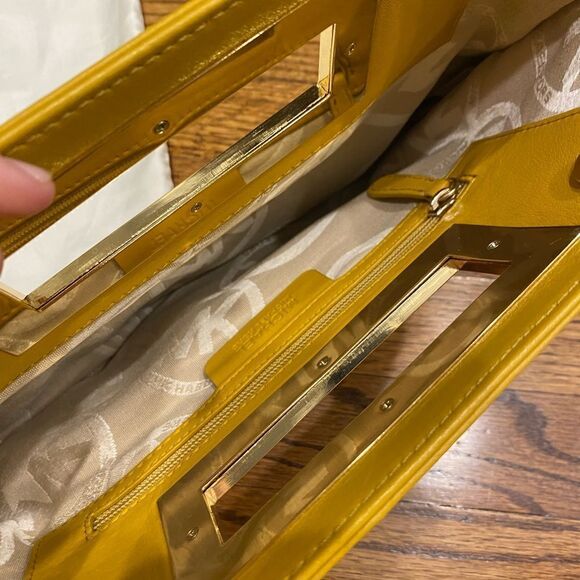 MICHAEL Michael Kors Yellow Leather Berkley Clutch Purse w/ Gold Accent - Picture 4 of 5